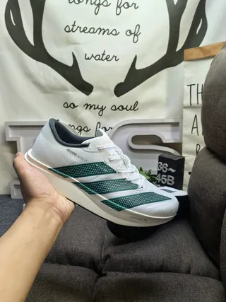 Adidas White Green Lightweight Engineered Mesh Upper Perforated Three-Stripe Overlay Running Shoes 5