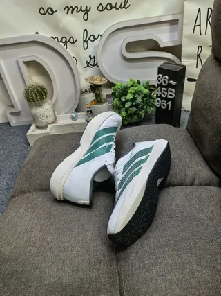 Adidas White Green Lightweight Engineered Mesh Upper Perforated Three-Stripe Overlay Running Shoes 6