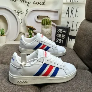 Adidas White Red Blue Three-Stripe Lifestyle Sneakers