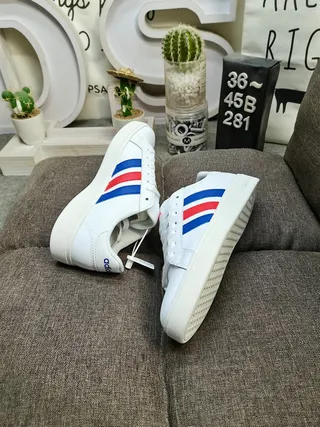Adidas White Red Blue Three-Stripe Lifestyle Sneakers 6