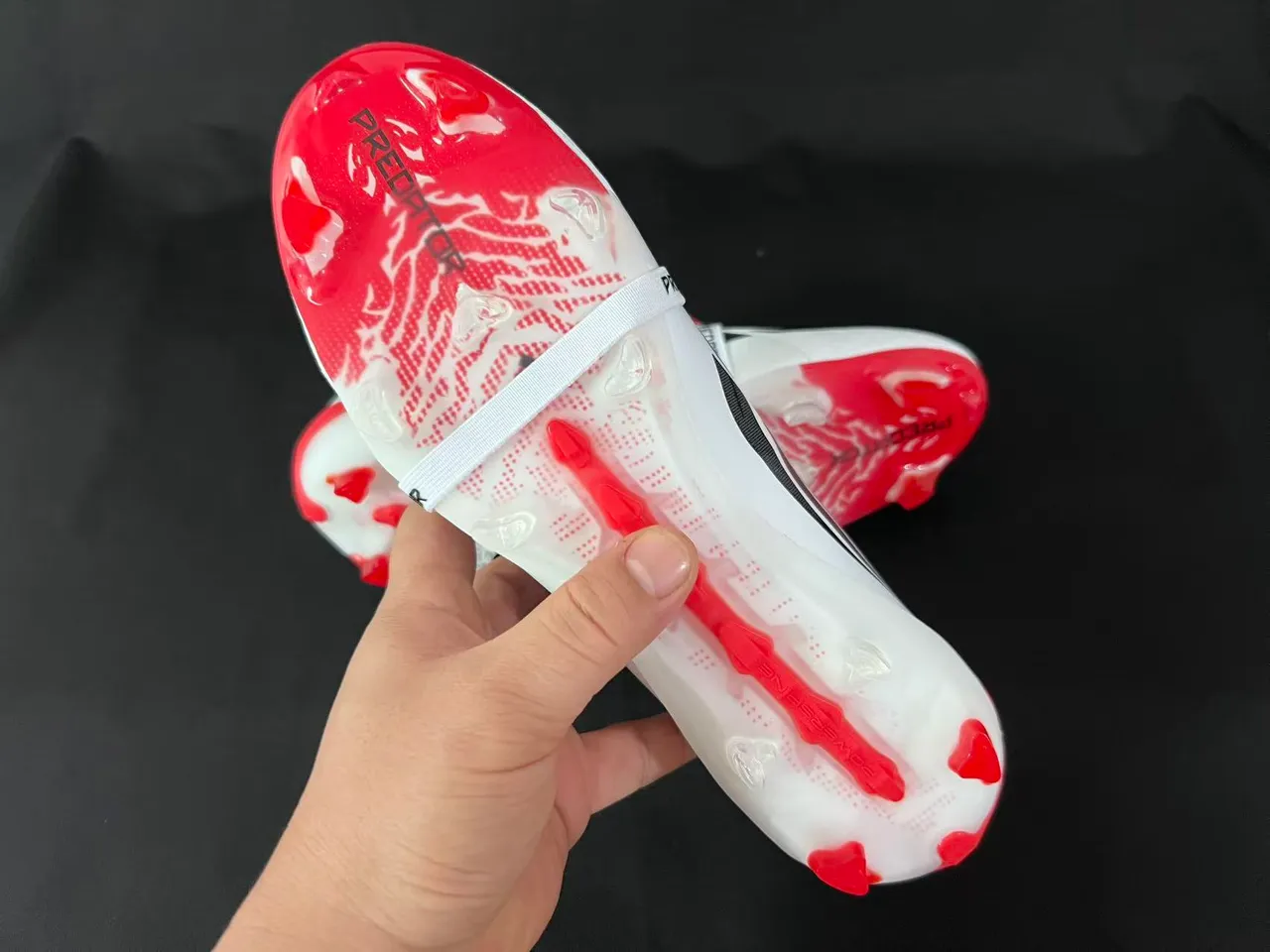 Adidas White Red Low-Cut Bootie Silhouette Transparent Heel Cage Firm-Ground Soccer Shoes 12