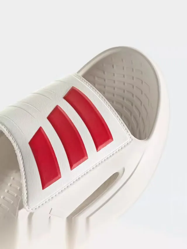 Adidas White Red Molded Monolithic Sole Three-Stripe Strap Slippers 2