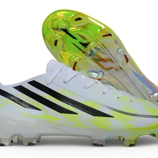 Adidas White Yellow Low-Cut Synthetic Upper Asymmetric Lacing Firm-Ground Soccer Shoes
