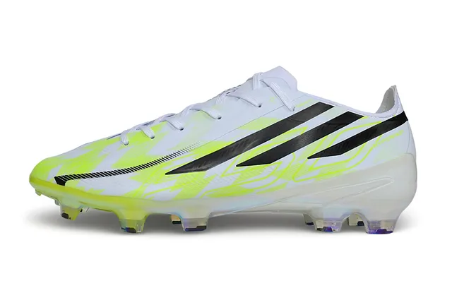 Adidas White Yellow Low-Cut Synthetic Upper Asymmetric Lacing Firm-Ground Soccer Shoes 7