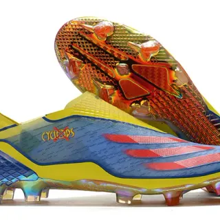 Adidas Yellow Blue Low-Cut Sock-Fit Collar Iridescent Holographic Soleplate Firm-Ground Soccer Shoes