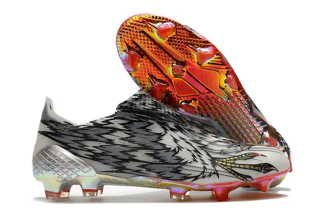 Adidas Chaussures de football Jaune Bleu Bas Collet chaussette Iridescent Holographique Plaque de semelle Sol ferme 6