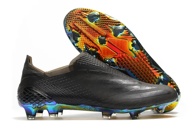 Adidas Chaussures de football Jaune Bleu Bas Collet chaussette Iridescent Holographique Plaque de semelle Sol ferme 10