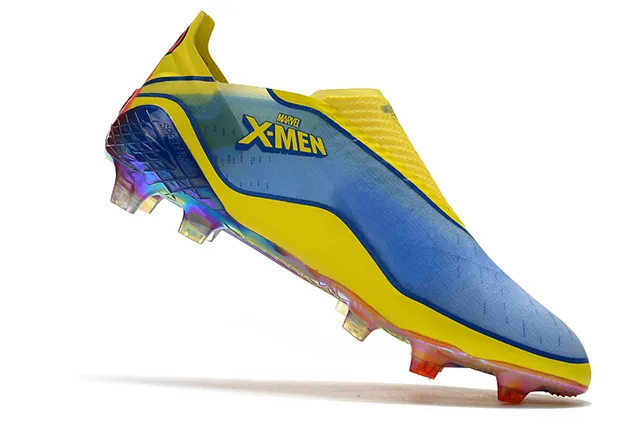 Adidas Chaussures de football Jaune Bleu Bas Collet chaussette Iridescent Holographique Plaque de semelle Sol ferme 15