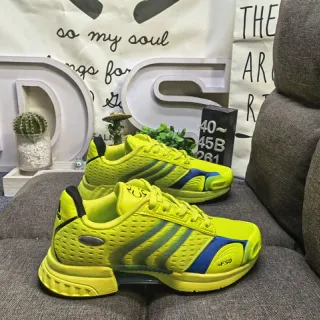 Adidas Jaune Bleu Mesh Perforé Supérieur Trois Rayures Recouvrements Synthétiques Chaussures de Course