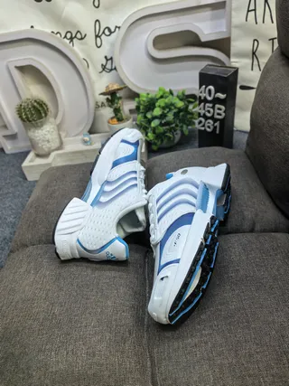 Adidas Jaune Bleu Mesh Perforé Supérieur Trois Rayures Recouvrements Synthétiques Chaussures de Course 6