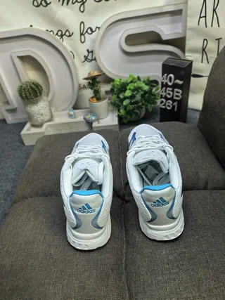 Adidas Jaune Bleu Mesh Perforé Supérieur Trois Rayures Recouvrements Synthétiques Chaussures de Course 8