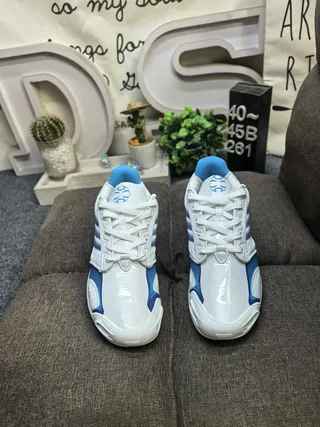 Adidas Jaune Bleu Mesh Perforé Supérieur Trois Rayures Recouvrements Synthétiques Chaussures de Course 10