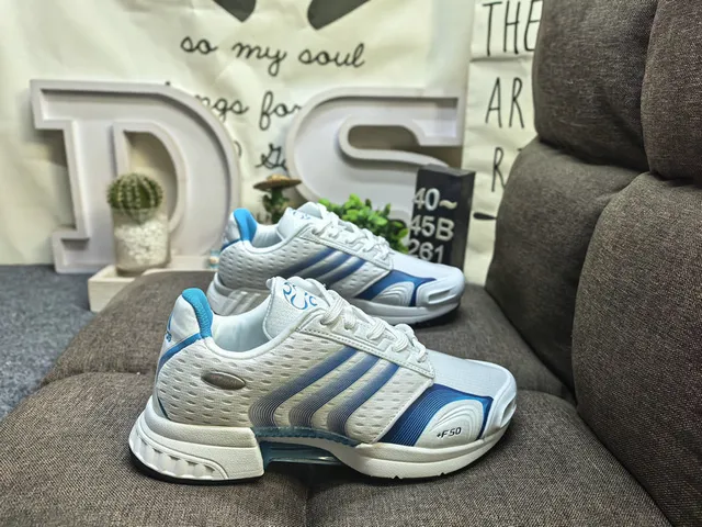 Adidas Jaune Bleu Mesh Perforé Supérieur Trois Rayures Recouvrements Synthétiques Chaussures de Course 11