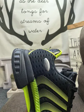 Adidas Jaune Bleu Mesh Perforé Supérieur Trois Rayures Recouvrements Synthétiques Chaussures de Course 23