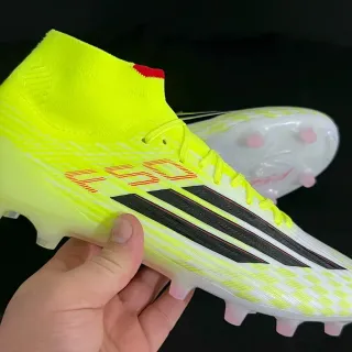Adidas Yellow White High-Cut Sock-Fit Upper Neon And Checkered Pattern Firm-Ground Soccer Shoes
