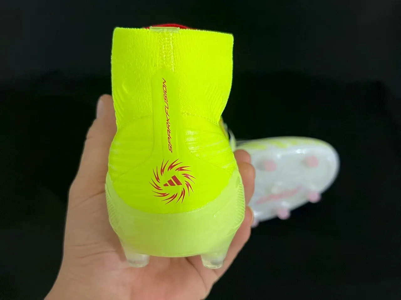 Adidas Yellow White High-Cut Sock-Fit Upper Neon And Checkered Pattern Firm-Ground Soccer Shoes 3