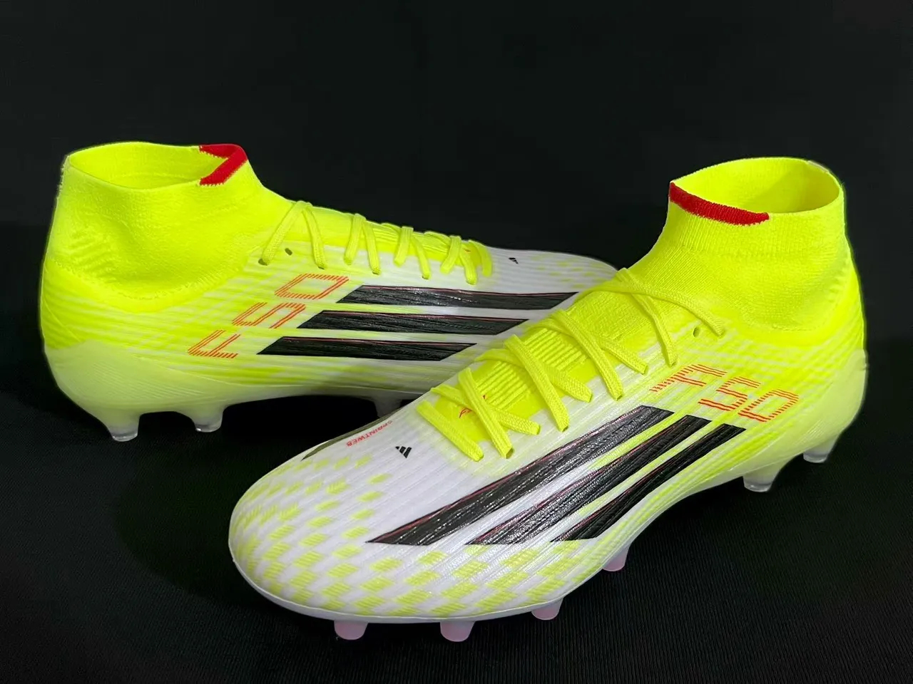Adidas Yellow White High-Cut Sock-Fit Upper Neon And Checkered Pattern Firm-Ground Soccer Shoes 6