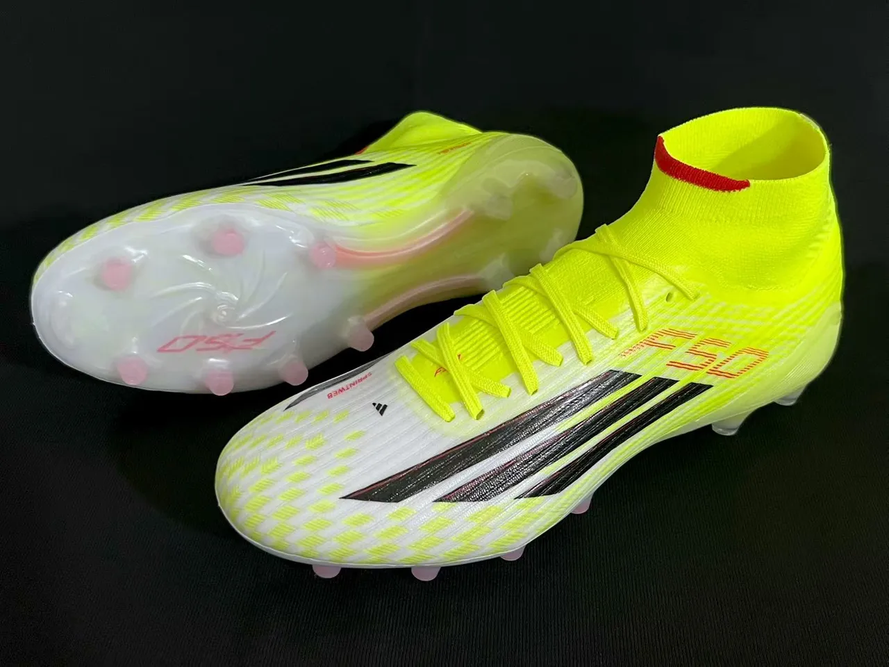 Adidas Yellow White High-Cut Sock-Fit Upper Neon And Checkered Pattern Firm-Ground Soccer Shoes 8