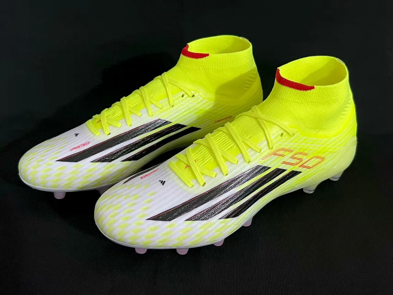 Adidas Yellow White High-Cut Sock-Fit Upper Neon And Checkered Pattern Firm-Ground Soccer Shoes 9
