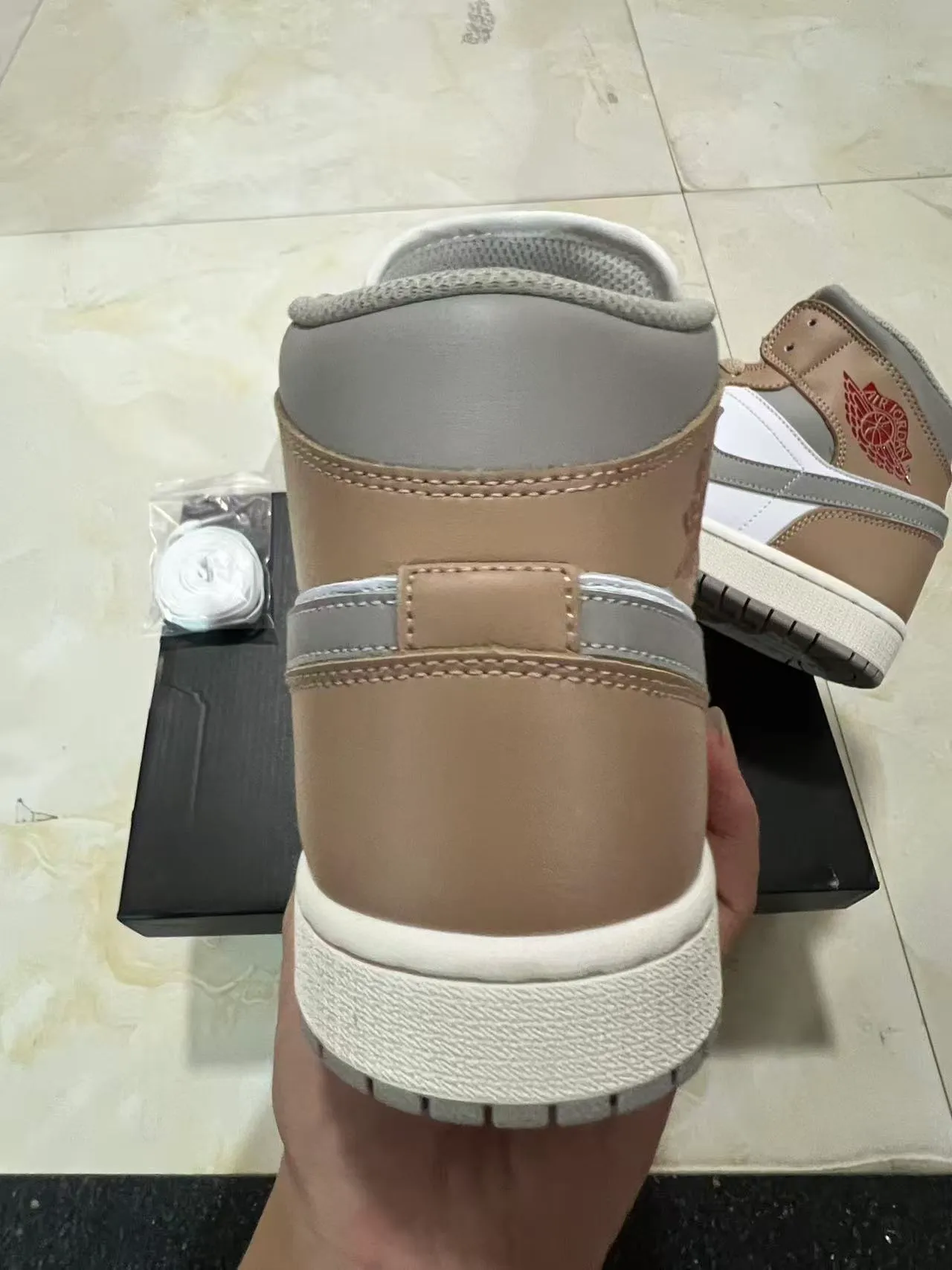 Air Jordan 1 High Beige Gray White Basketball Shoes 8