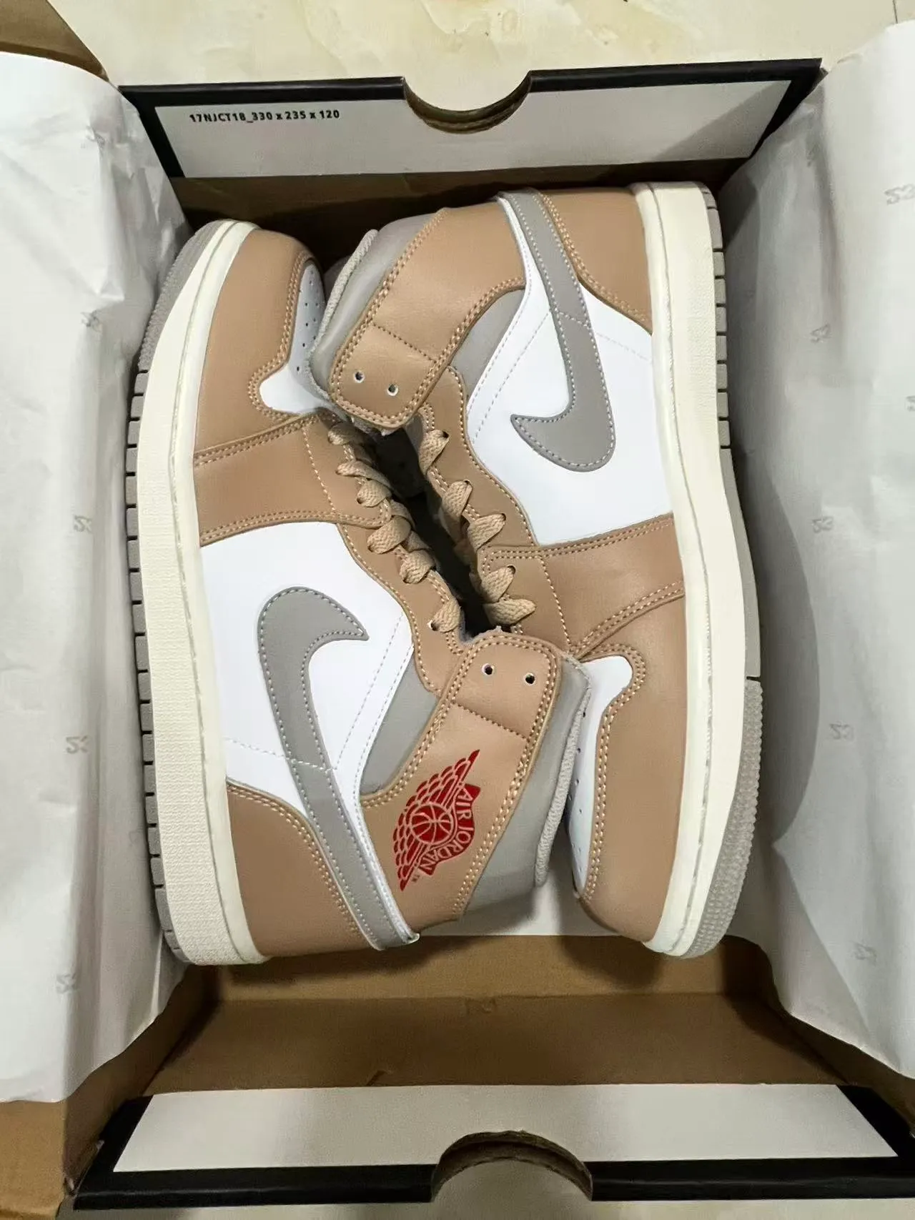 Air Jordan 1 High Beige Gray White Basketball Shoes 9