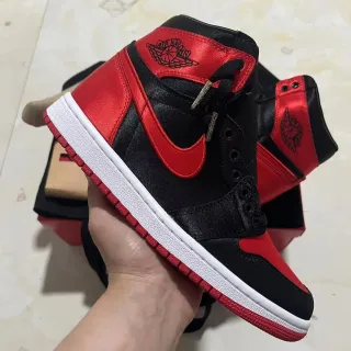 Air Jordan 1 High Black Red Satin Basketball Shoes