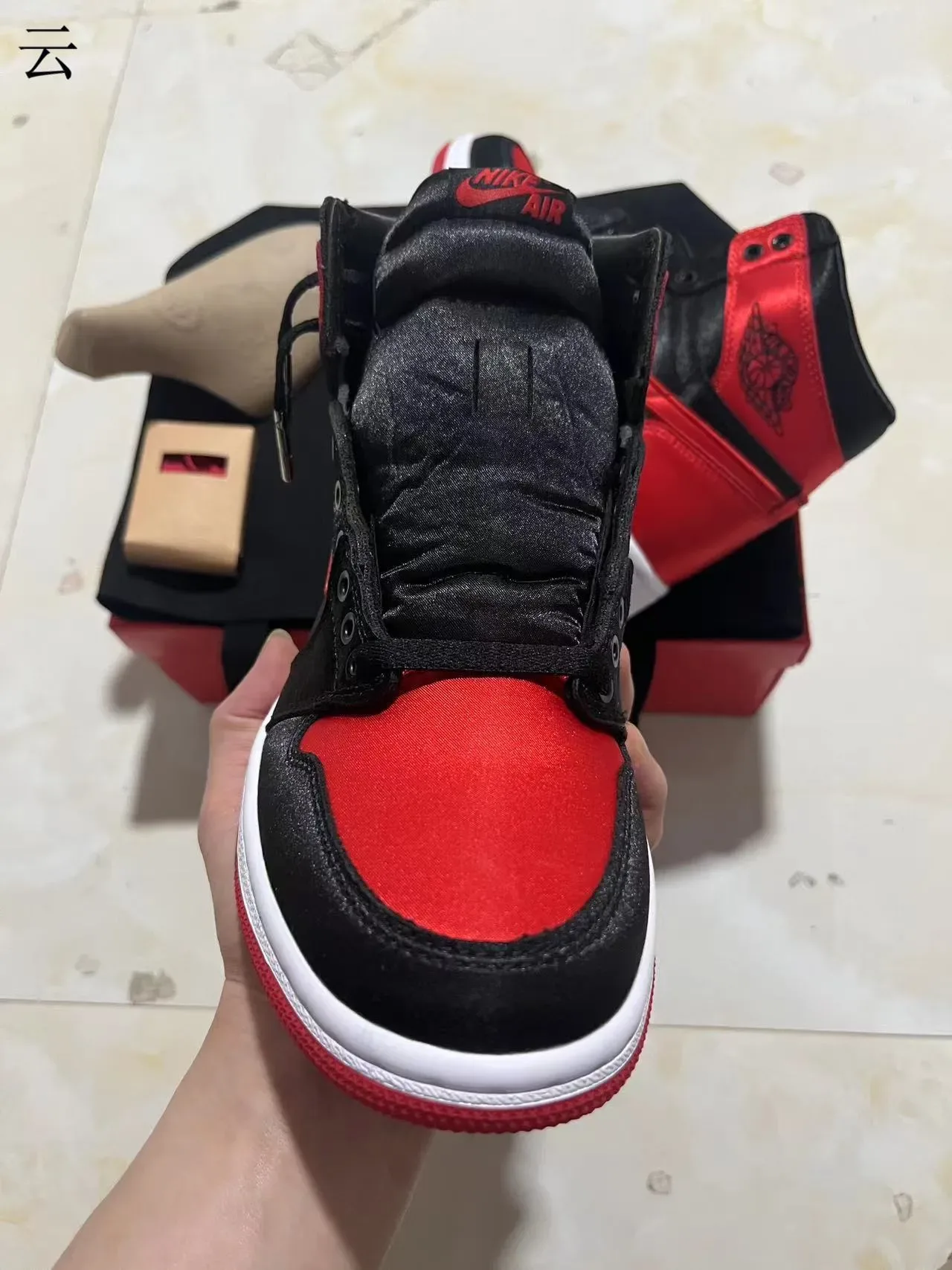 Air Jordan 1 High Black Red Satin Basketball Shoes 3