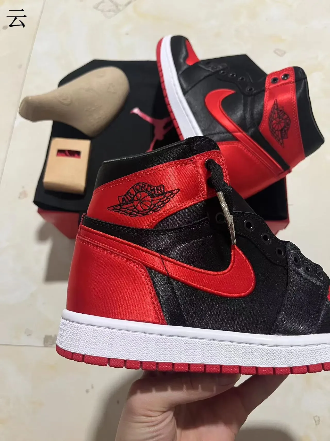 Air Jordan 1 High Black Red Satin Basketball Shoes 7