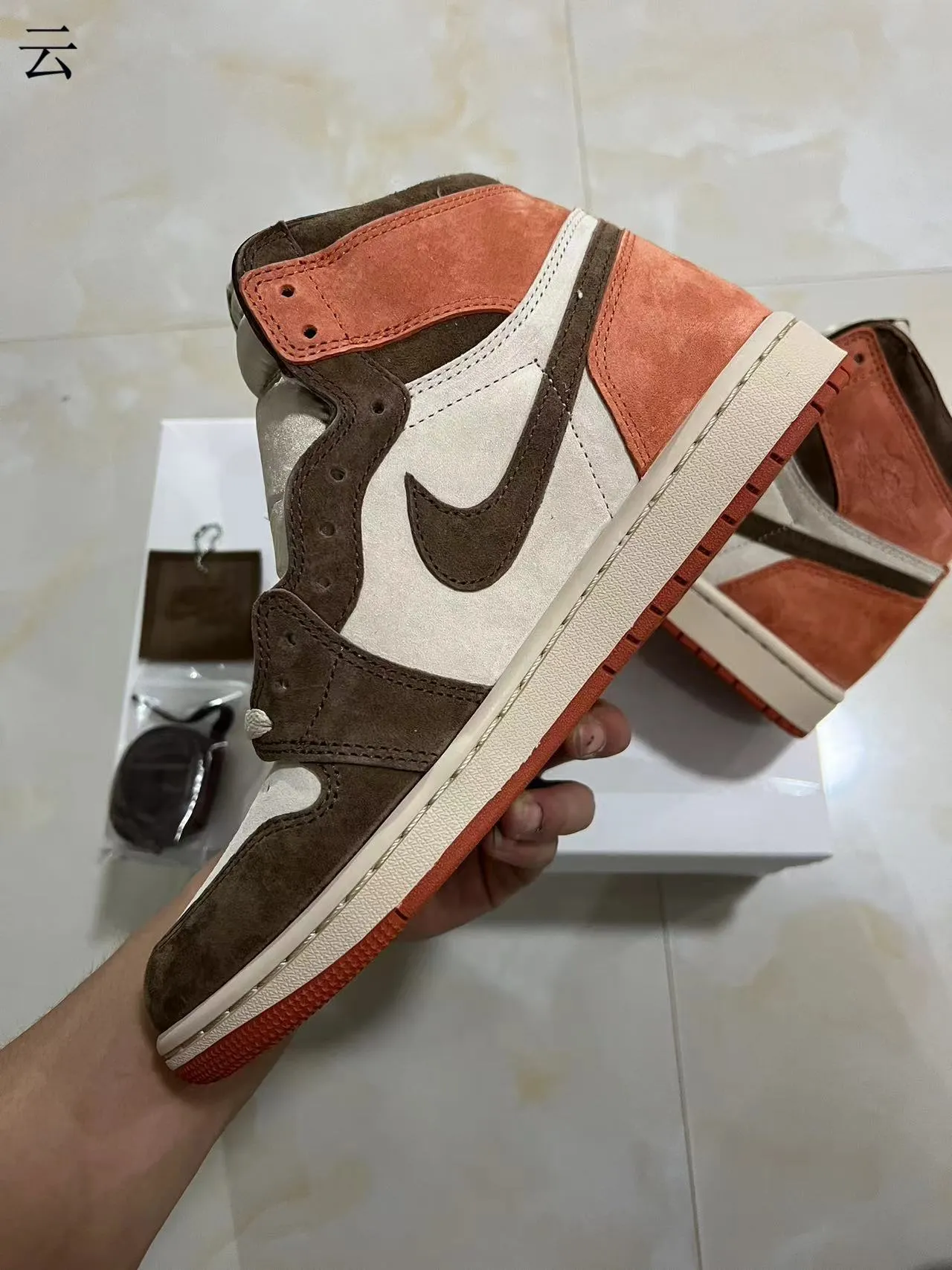 Air Jordan 1 High Suede Terracotta Brown Off-White Tênis de Basquete 5