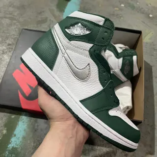 Air Jordan 1 High White Green Metallic Swoosh Basketball Shoes