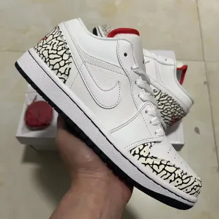 Air Jordan 1 Low Elephant Print White Black Red Lifestyle Sneakers