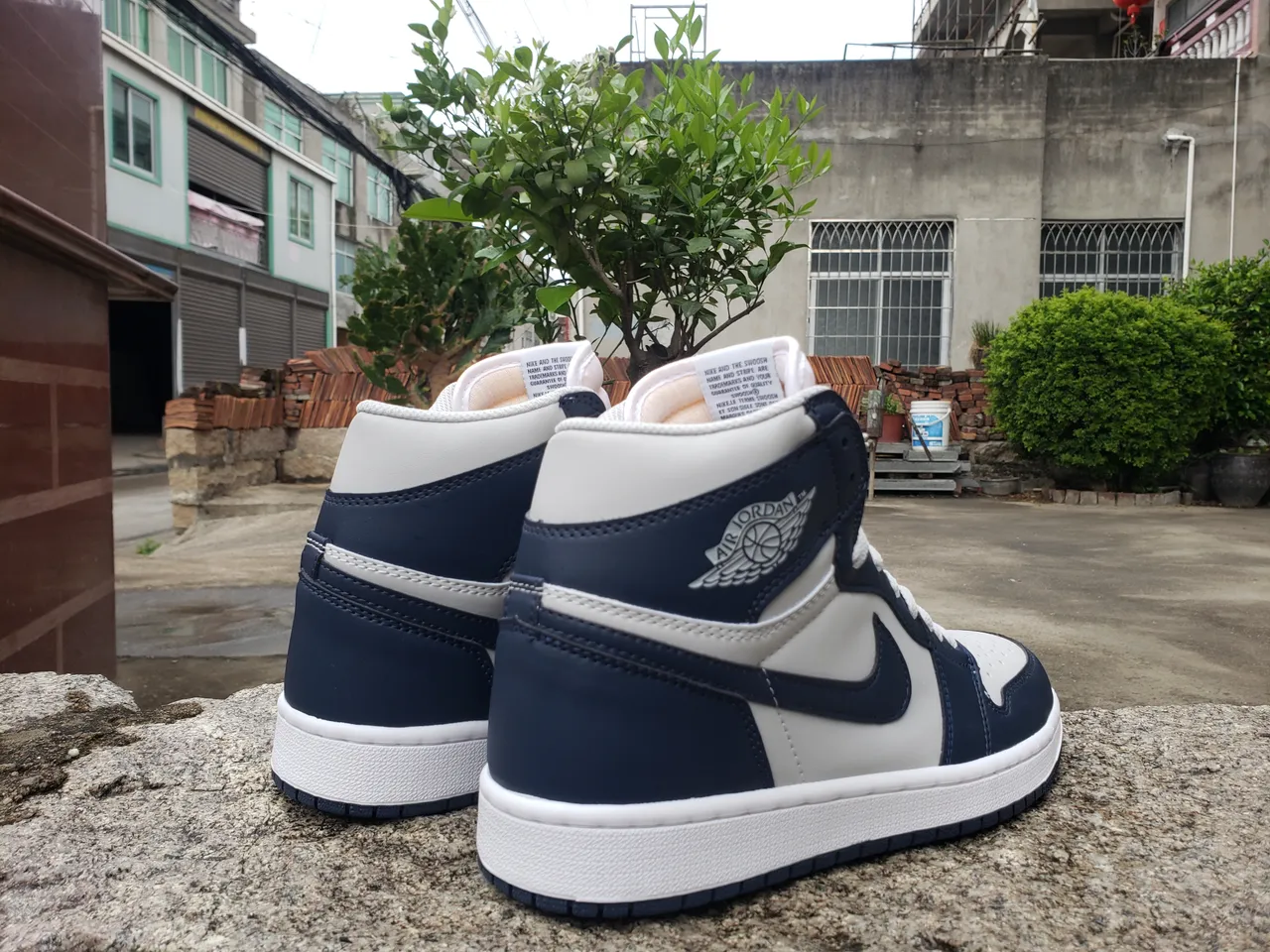 Air Jordan 1 Navy and Gray High-Top Basketball Shoes 6