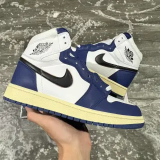 Air Jordan 1 White Navy High-Top Leather-Paneled Basketball Shoes