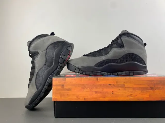 Air Jordan 10 High-Top Daim et Cuir Gris Noir Chaussures de Basketball 14