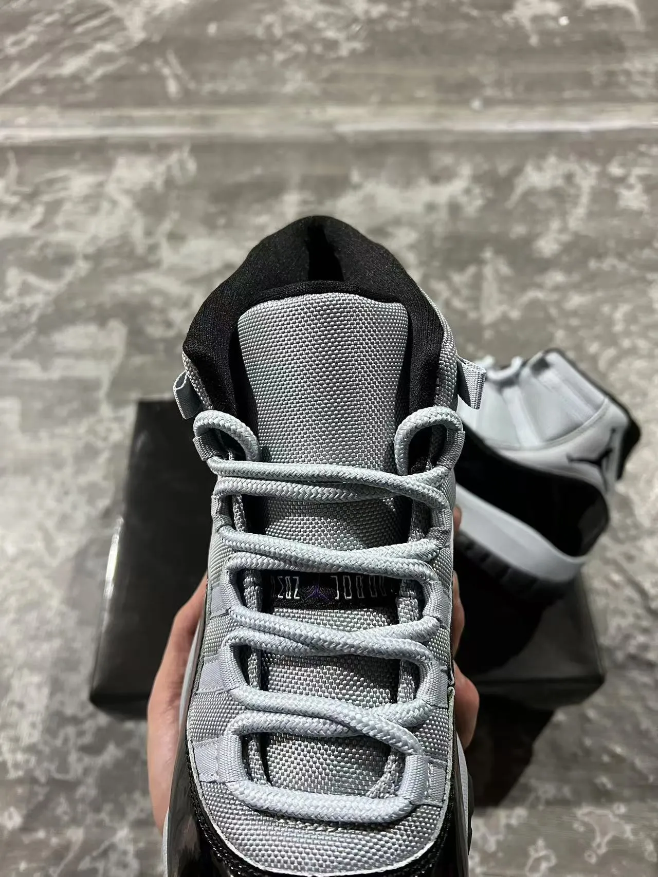 Air Jordan 11 Black Gray High-Top Patent Leather Mudguard Basketball Shoes 4
