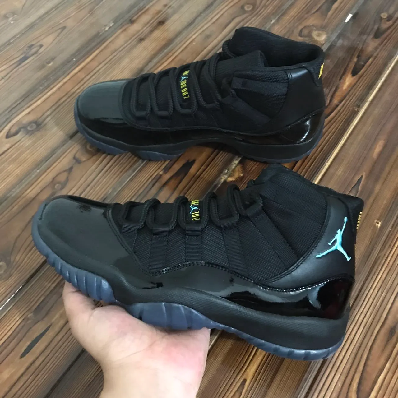 Air Jordan 11 Preto Azul Claro Jumpman Tênis de Basquete 3