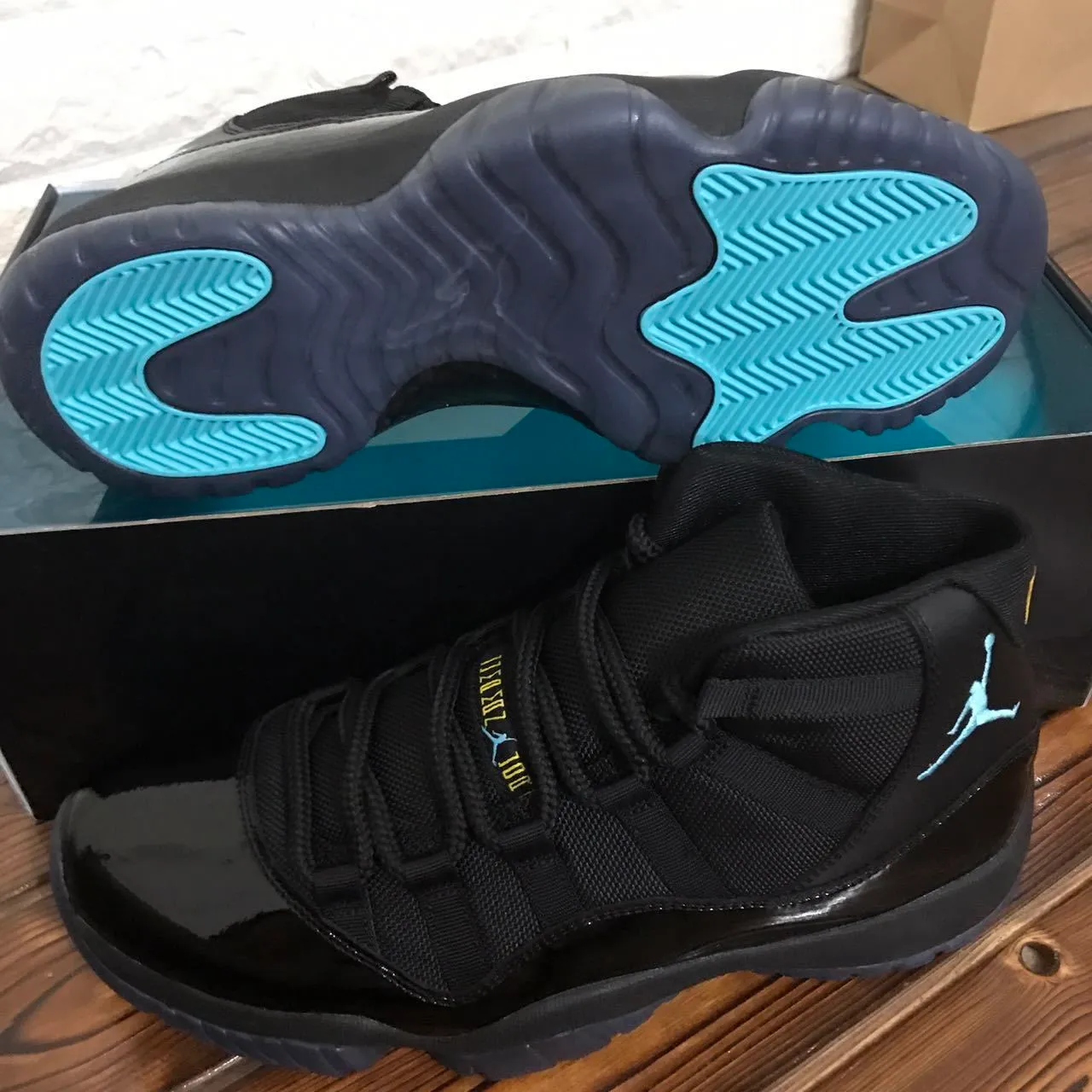 Air Jordan 11 Preto Azul Claro Jumpman Tênis de Basquete 7