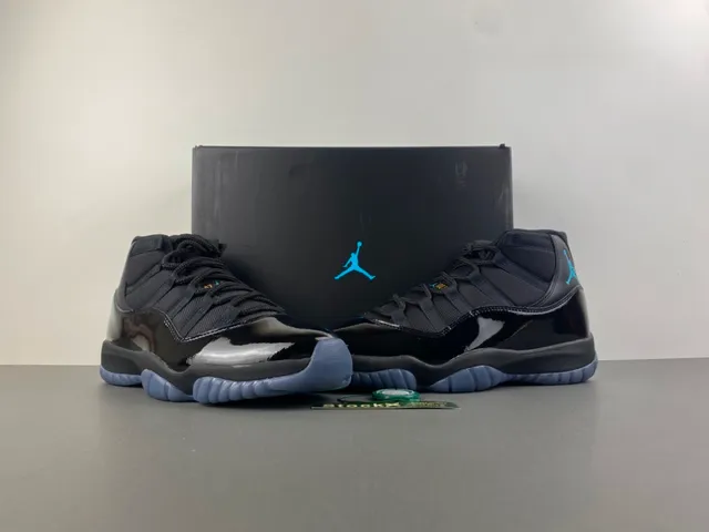 Air Jordan 11 Negro Cuero Patentado Icy Blue Zapatillas de Baloncesto 13