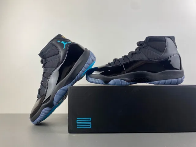 Air Jordan 11 Negro Cuero Patentado Icy Blue Zapatillas de Baloncesto 14