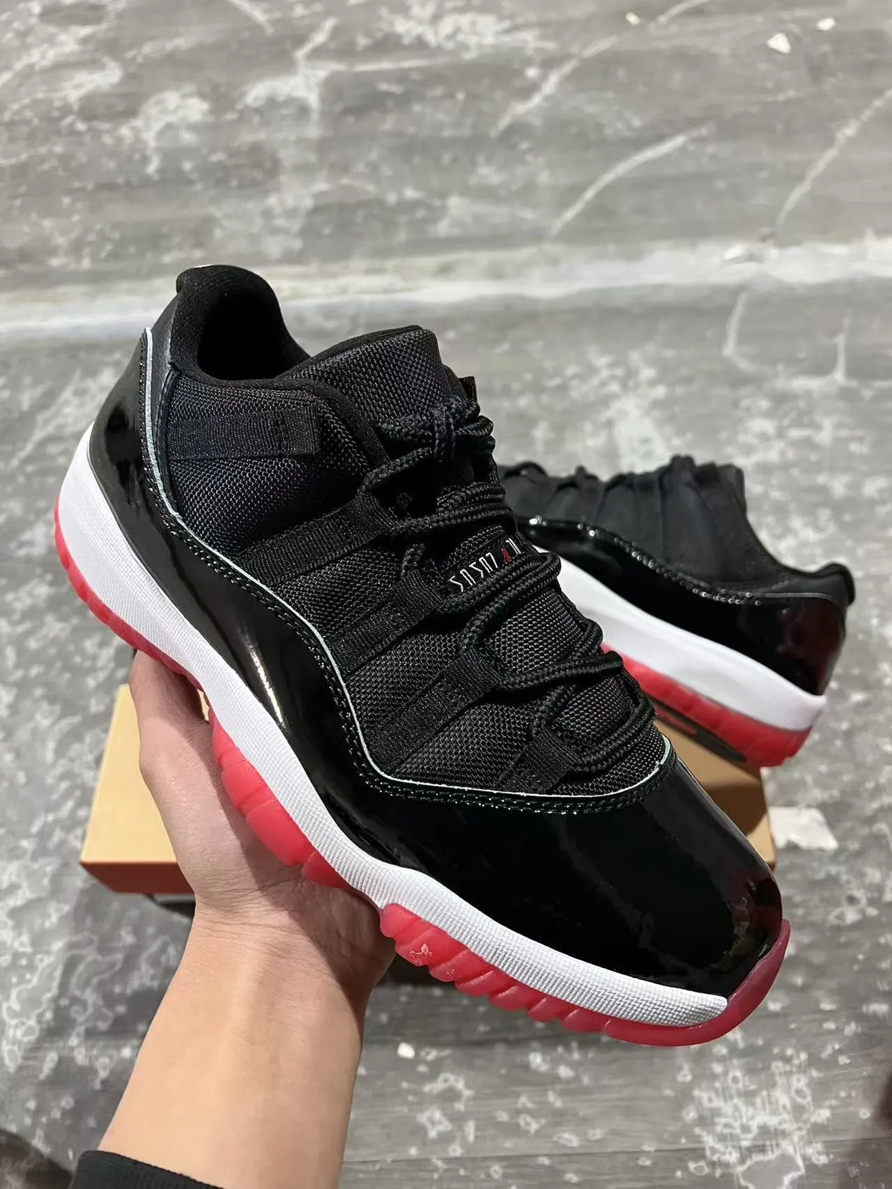 Air Jordan 11 Black White Red Basketball Shoes 2