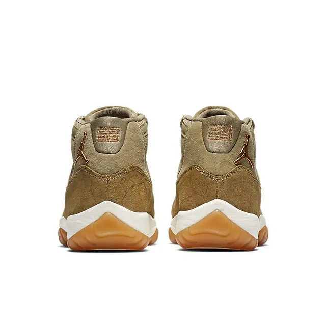 Air Jordan 11 High-Top Suede Olive Gold Basketball Shoes 2