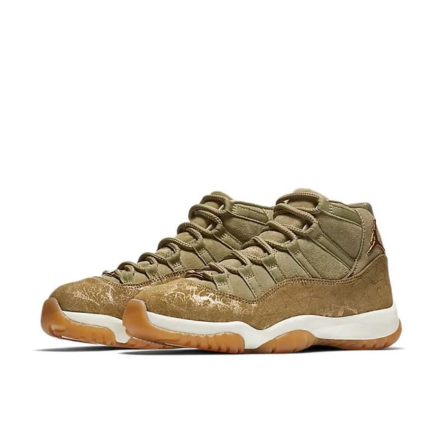 Air Jordan 11 High-Top Suede Olive Gold Basketball Shoes 3
