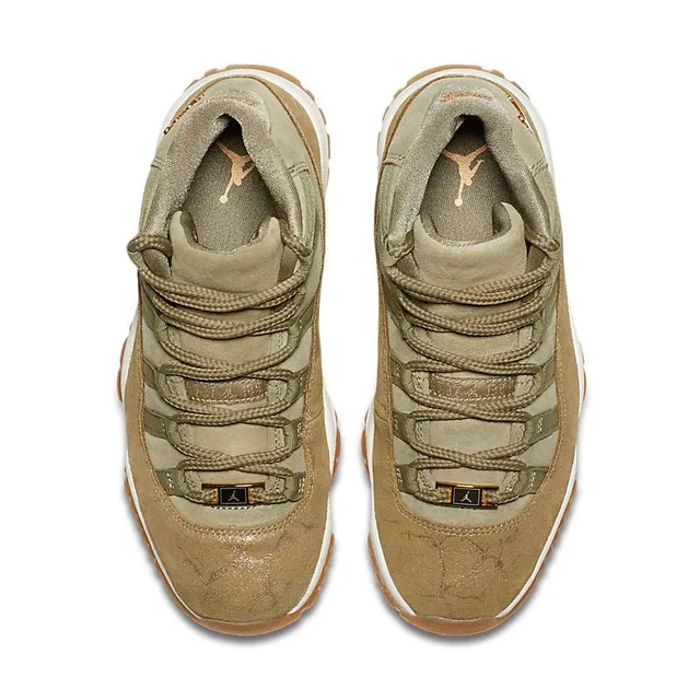 Air Jordan 11 High-Top Suede Olive Gold Basketball Shoes 4