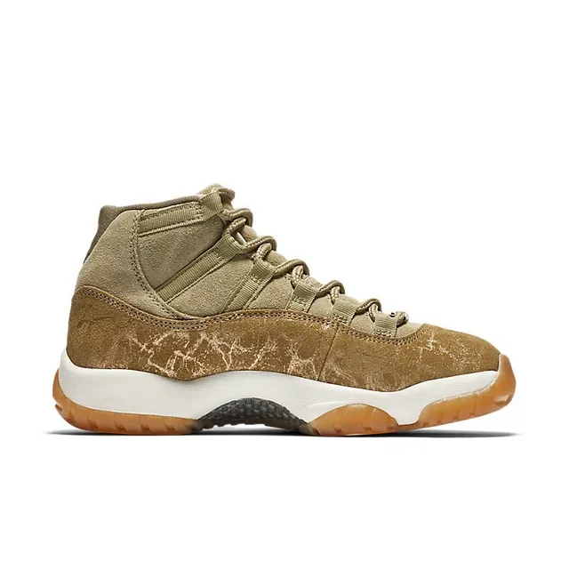 Air Jordan 11 High-Top Suede Olive Gold Basketball Shoes 5