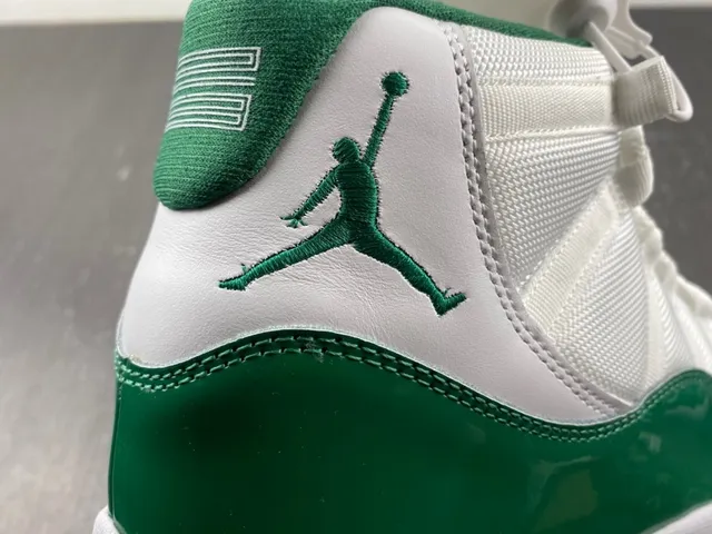 Air Jordan 11 Retro White and Green Patent Leather Basketball Shoes 4