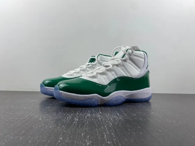 Air Jordan 11 Retro White and Green Patent Leather Basketball Shoes 12
