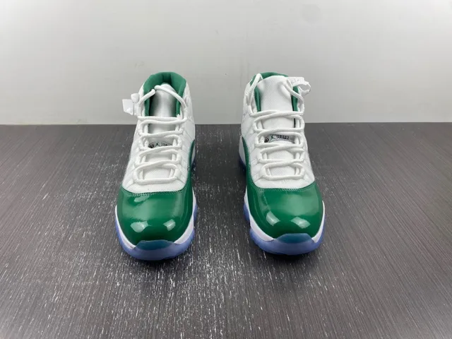 Air Jordan 11 Retro White and Green Patent Leather Basketball Shoes 13