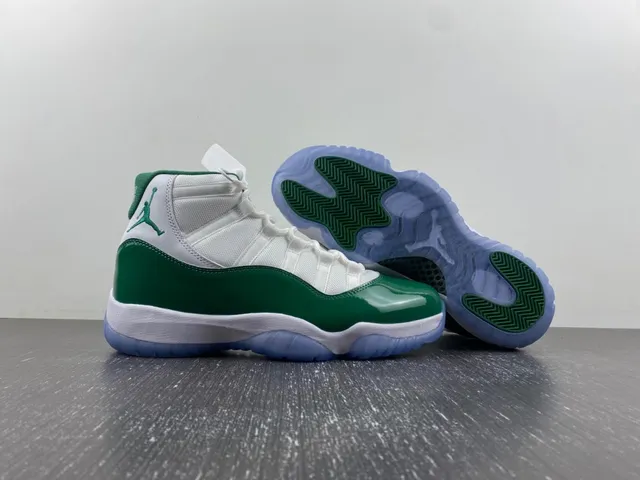 Air Jordan 11 Retro White and Green Patent Leather Basketball Shoes 14