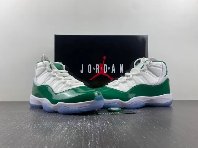 Air Jordan 11 Retro White and Green Patent Leather Basketball Shoes 15