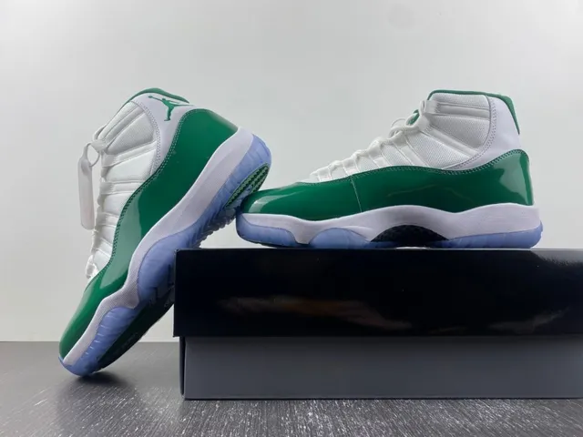 Air Jordan 11 Retro White and Green Patent Leather Basketball Shoes 16